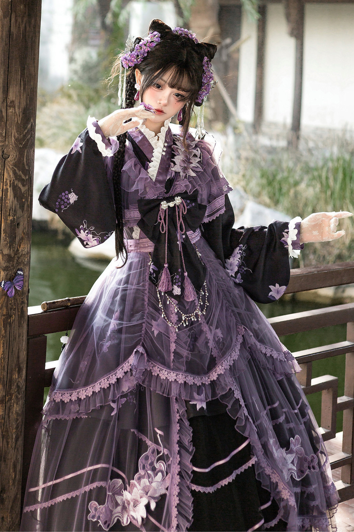 Purple Silk Cross Collar Dress