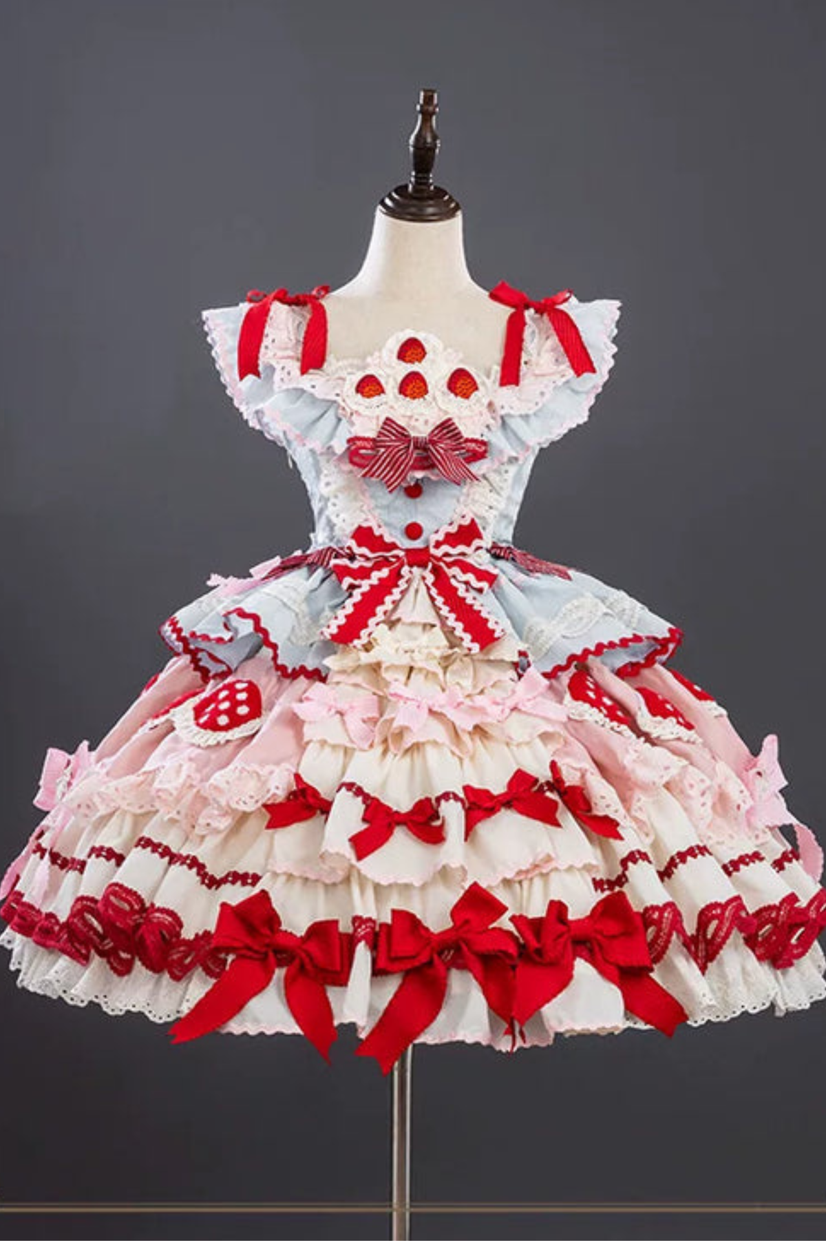 Strawberry Fantasy Lolita Dress + Jumper Skirt + Ribbon + Sleeves + Bonnet