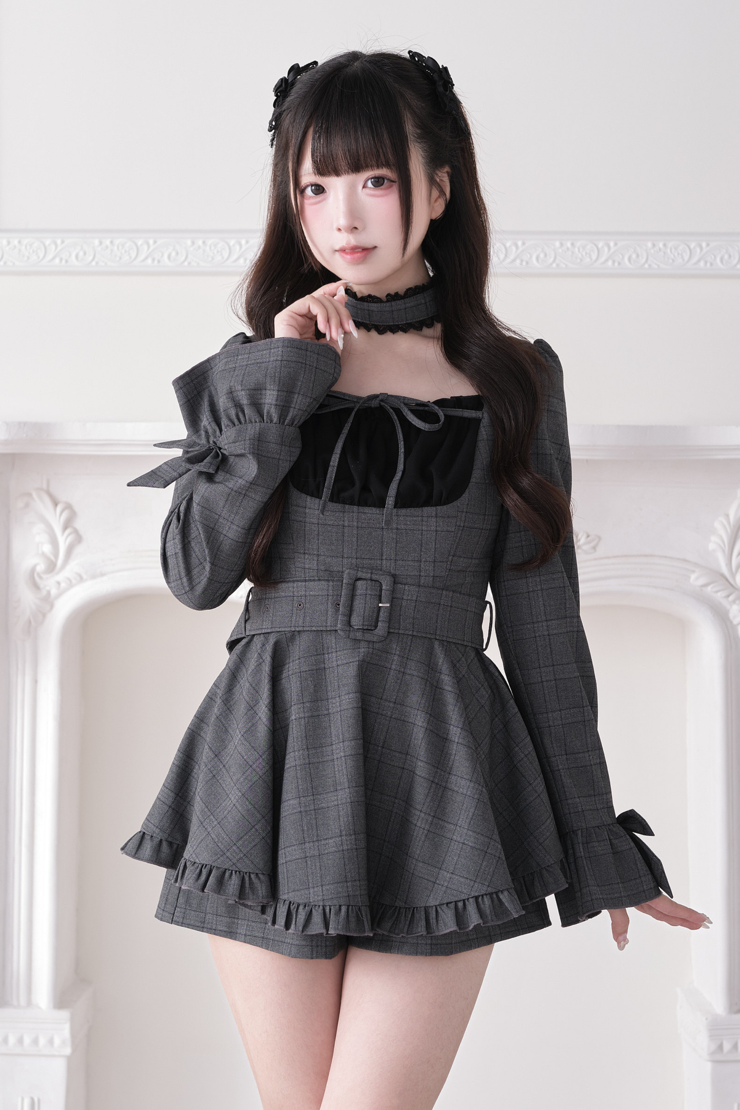 Check Ribbon Lace Dress