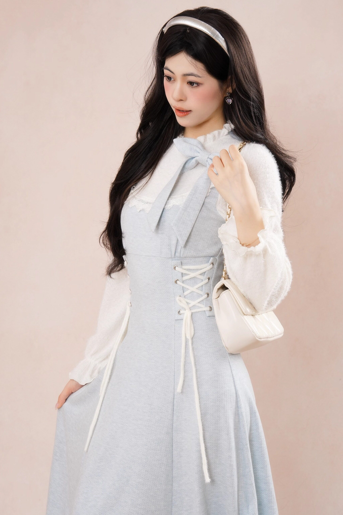 French Blue Ribbon Ruffle Dress