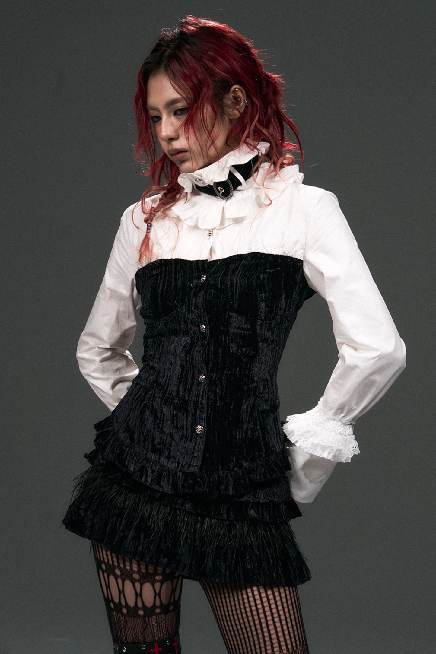 Velvet Lace-Up Blouse