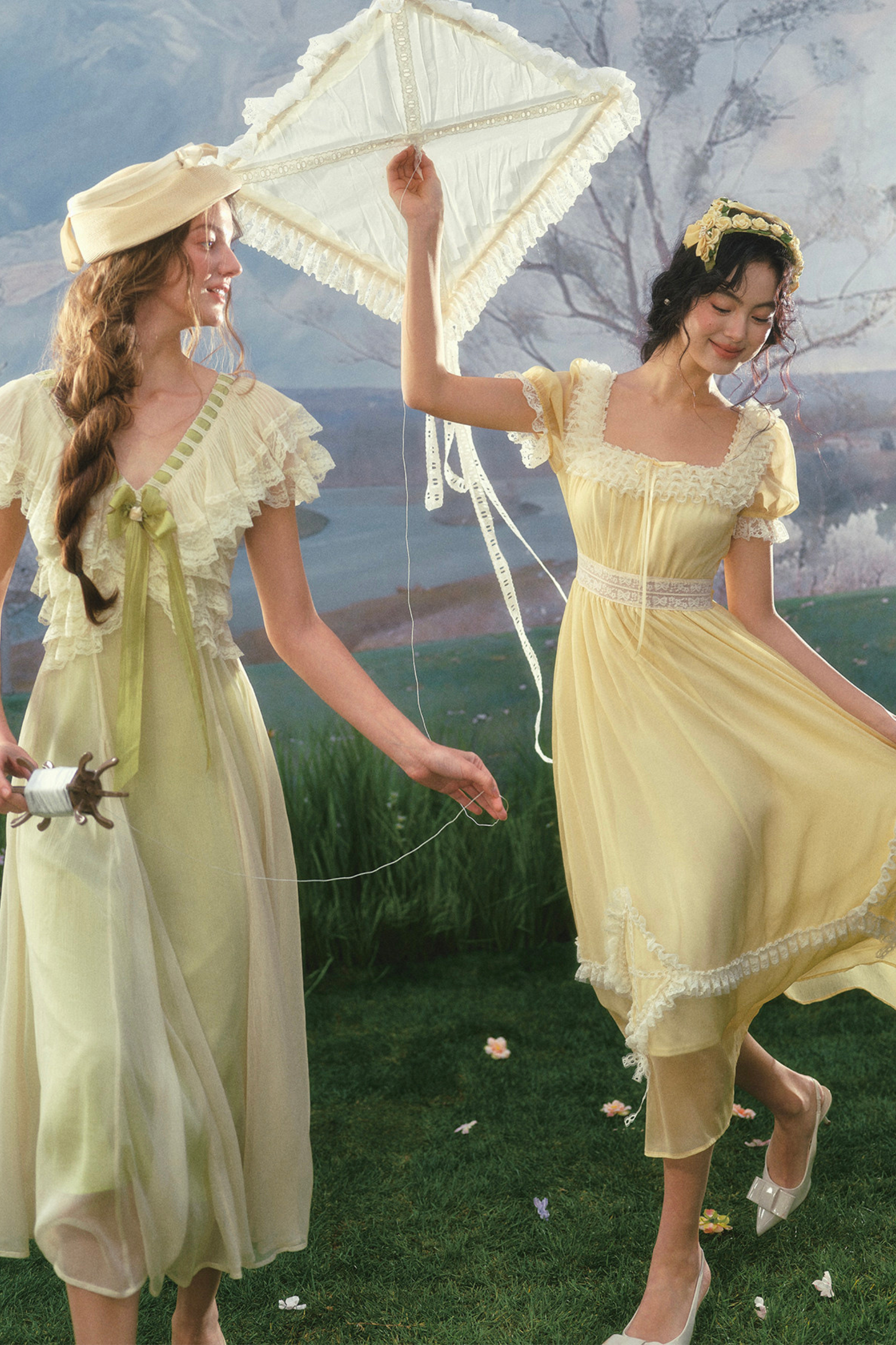 Lace Yellow Retro Long Dress