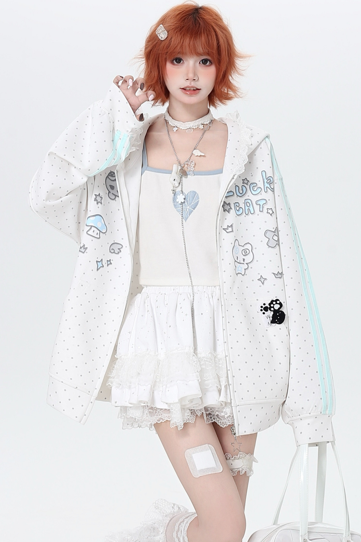 Polka Dot Loose Fit Hoodie Jacket