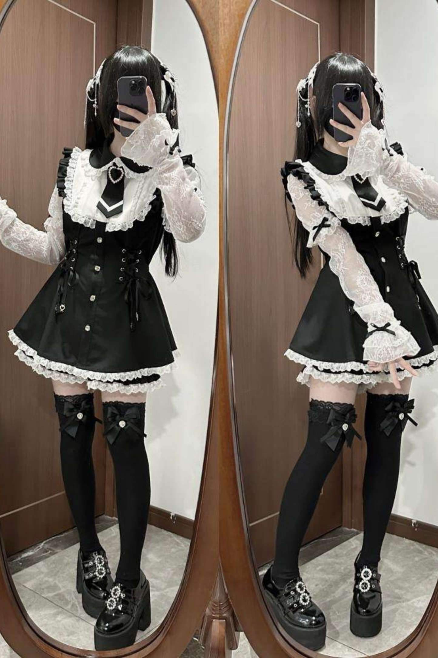 Lace-up Jirai Dress + Shorts + Sleeves + Brooch