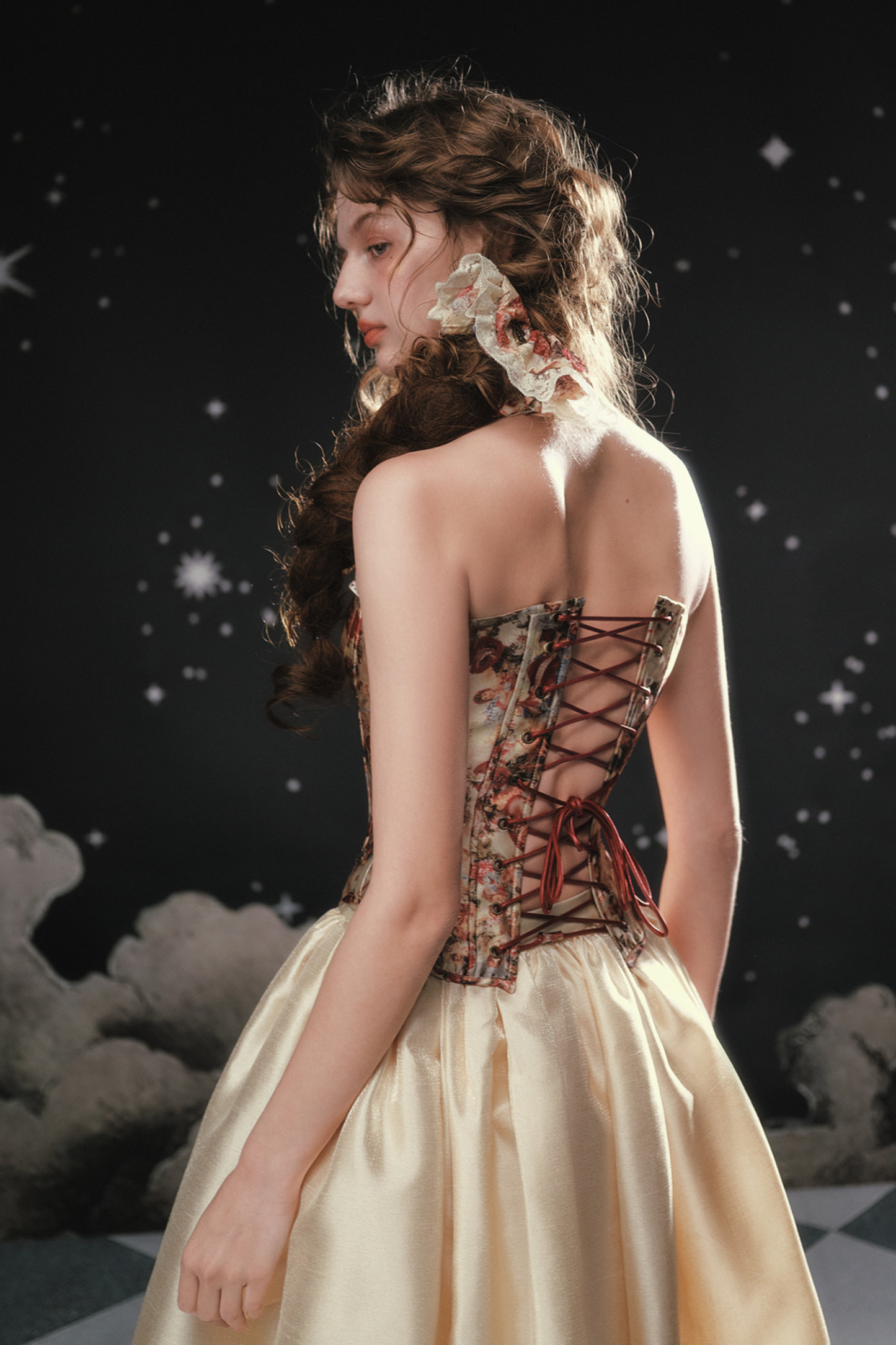 Antique Corset Top + Satin Flare Skirt