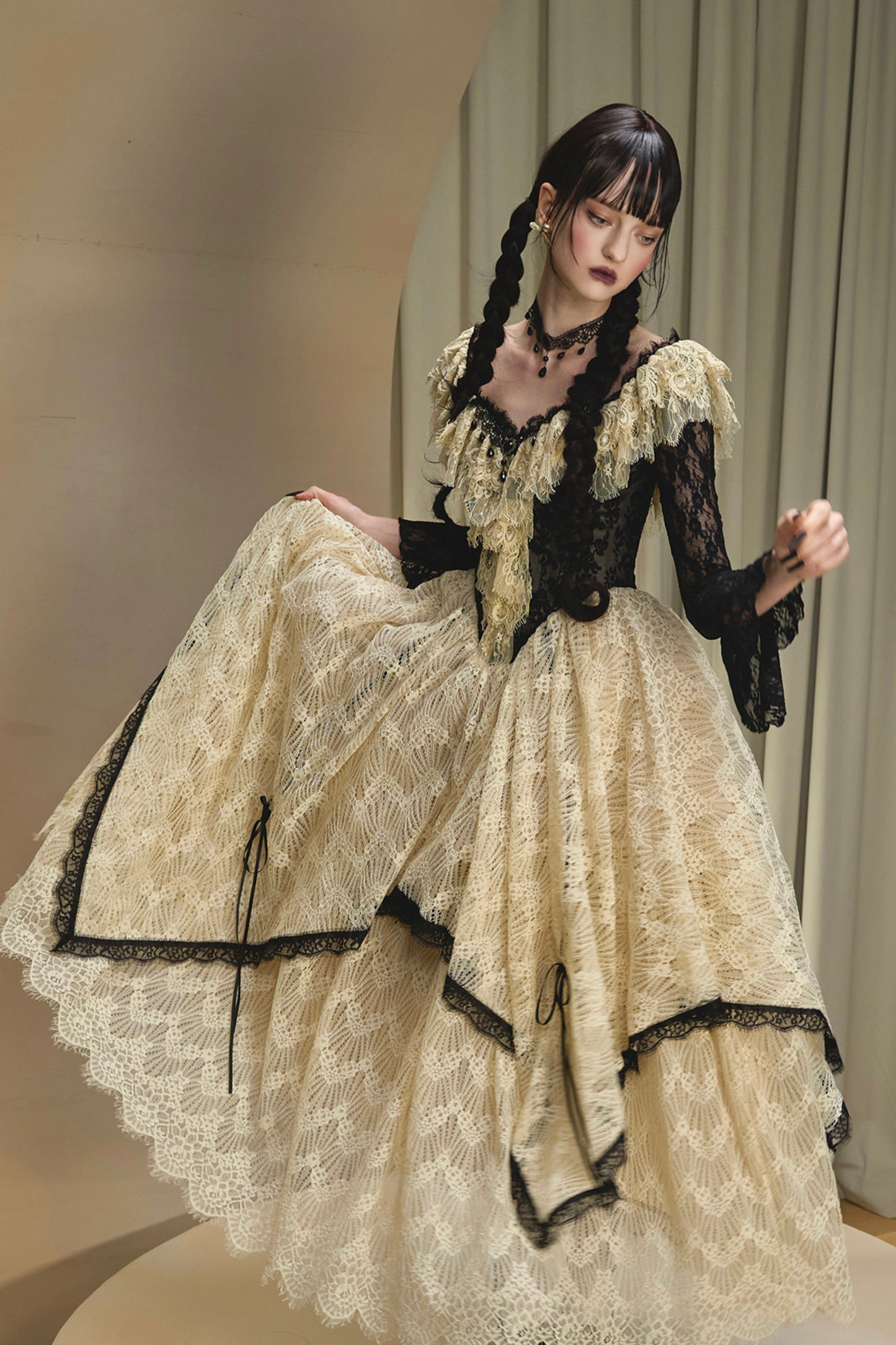 Lace Maid Retro Waist French Dress