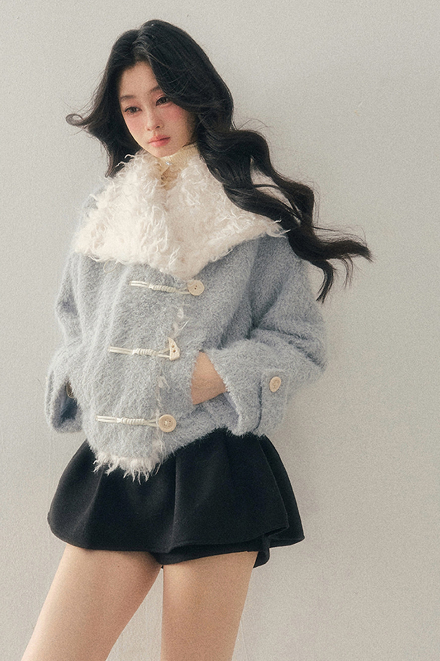Horn Button Fur Sweet Coat