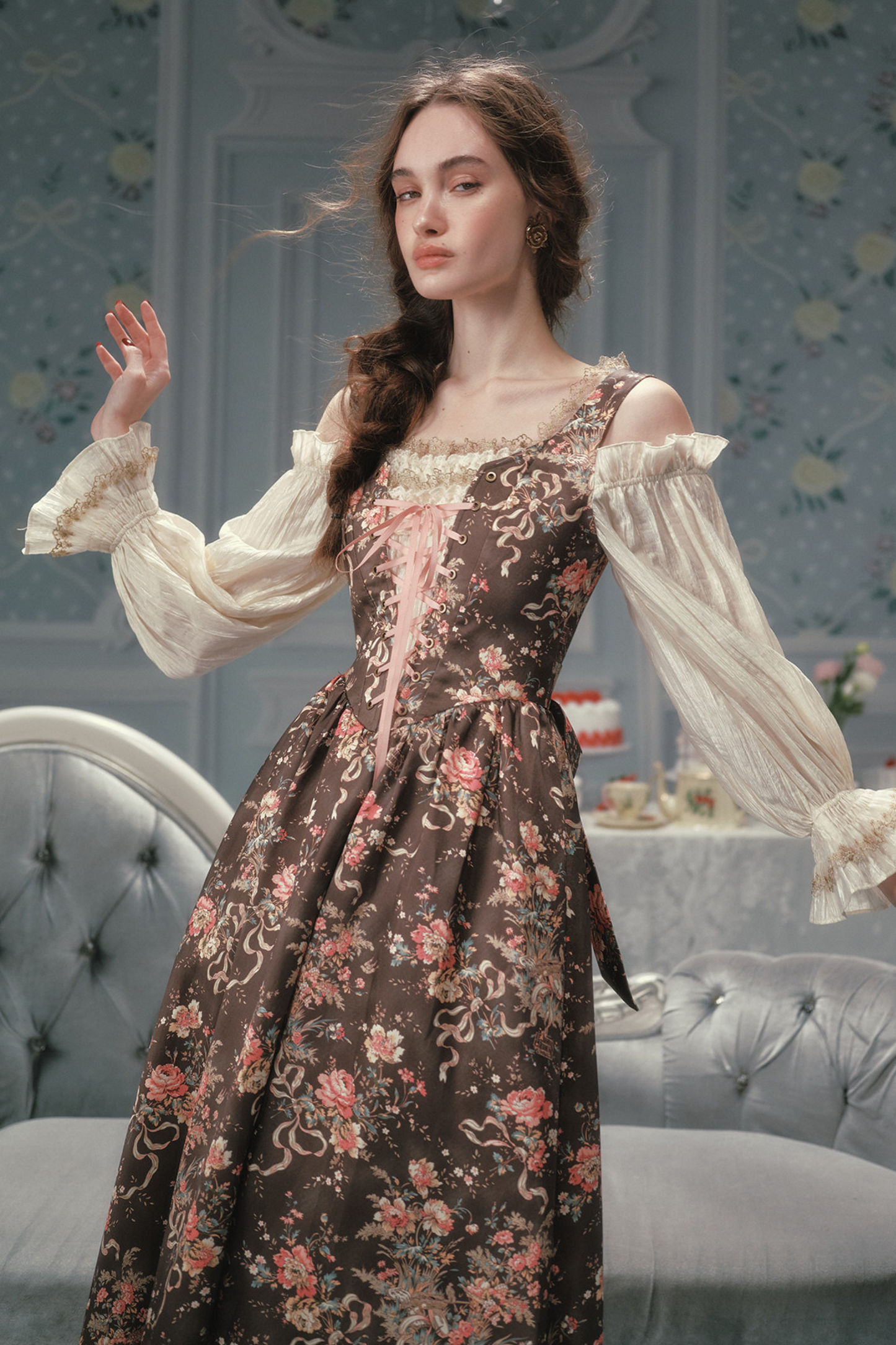 French Vintage Floral Art Dress