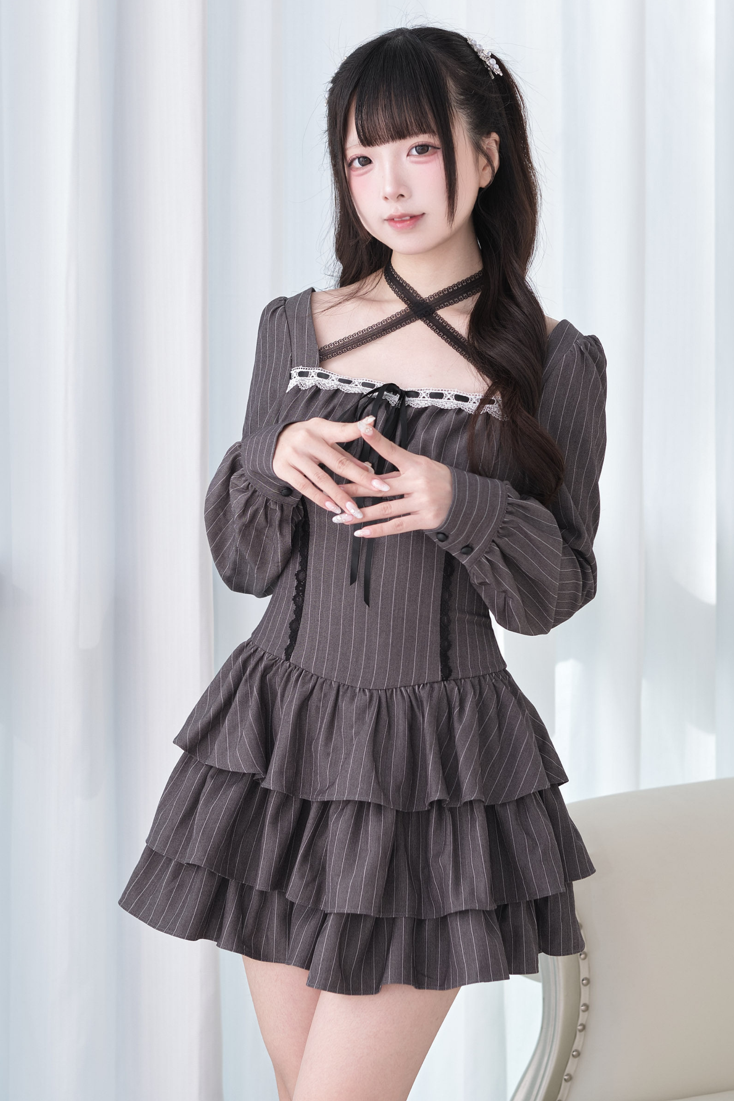 Striped Plaid Lace Dress