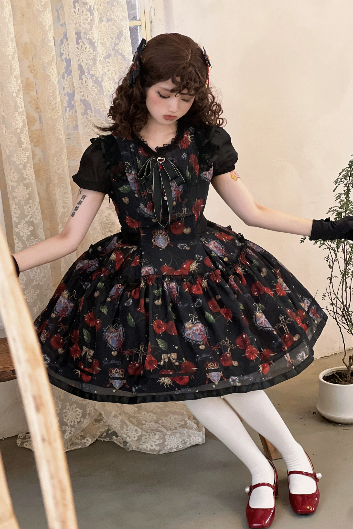 Retro Antique Cherry Sweet Lolita Dress + Jumper Skirt