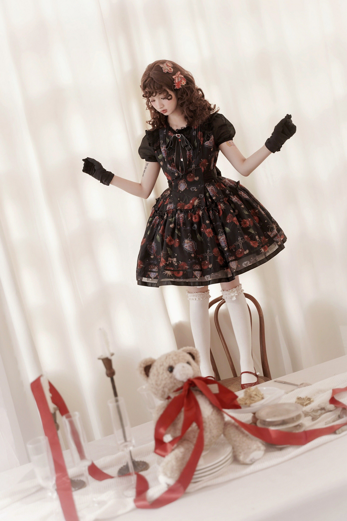 Retro Antique Cherry Sweet Lolita Dress + Jumper Skirt