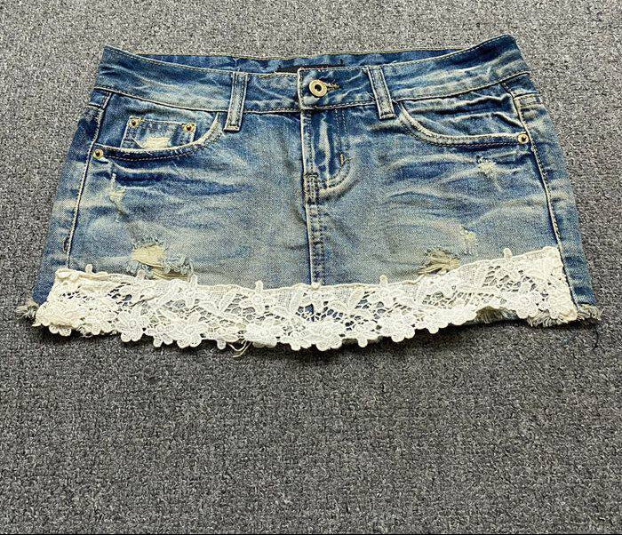 vintage lace denim shorts