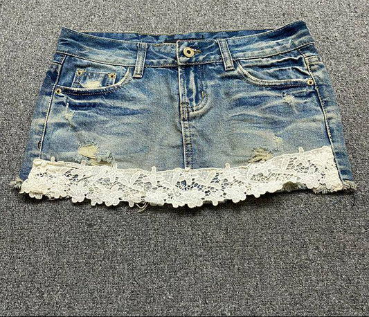 vintage lace denim shorts