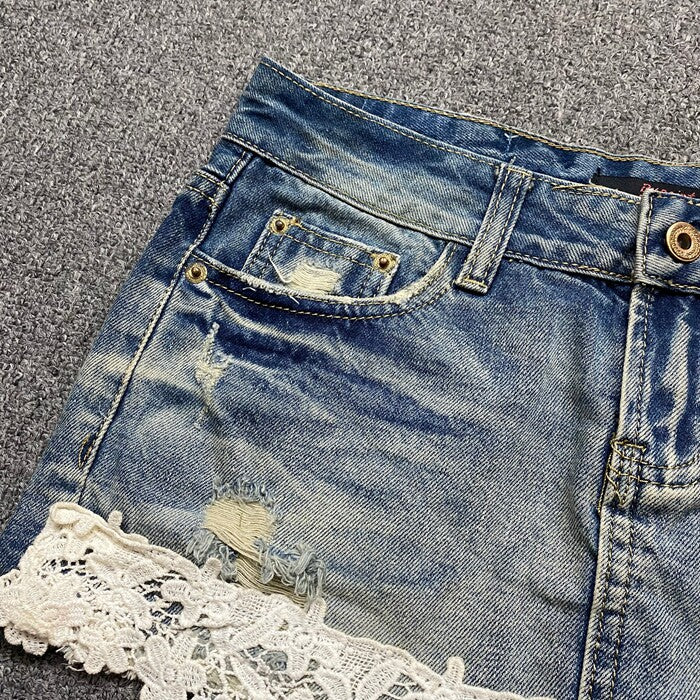 vintage lace denim shorts