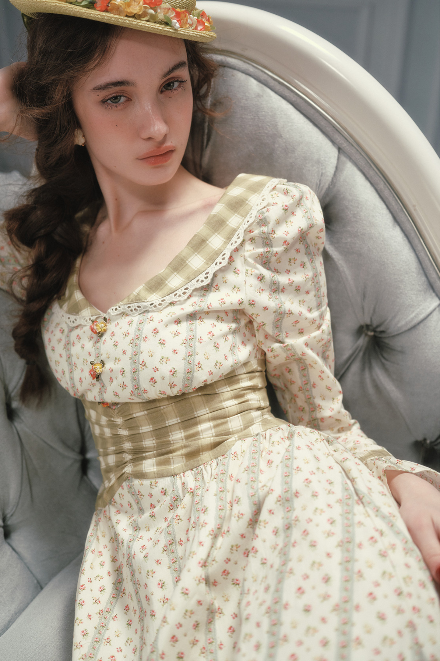 Retro Lace Maid Floral Cotton Dress