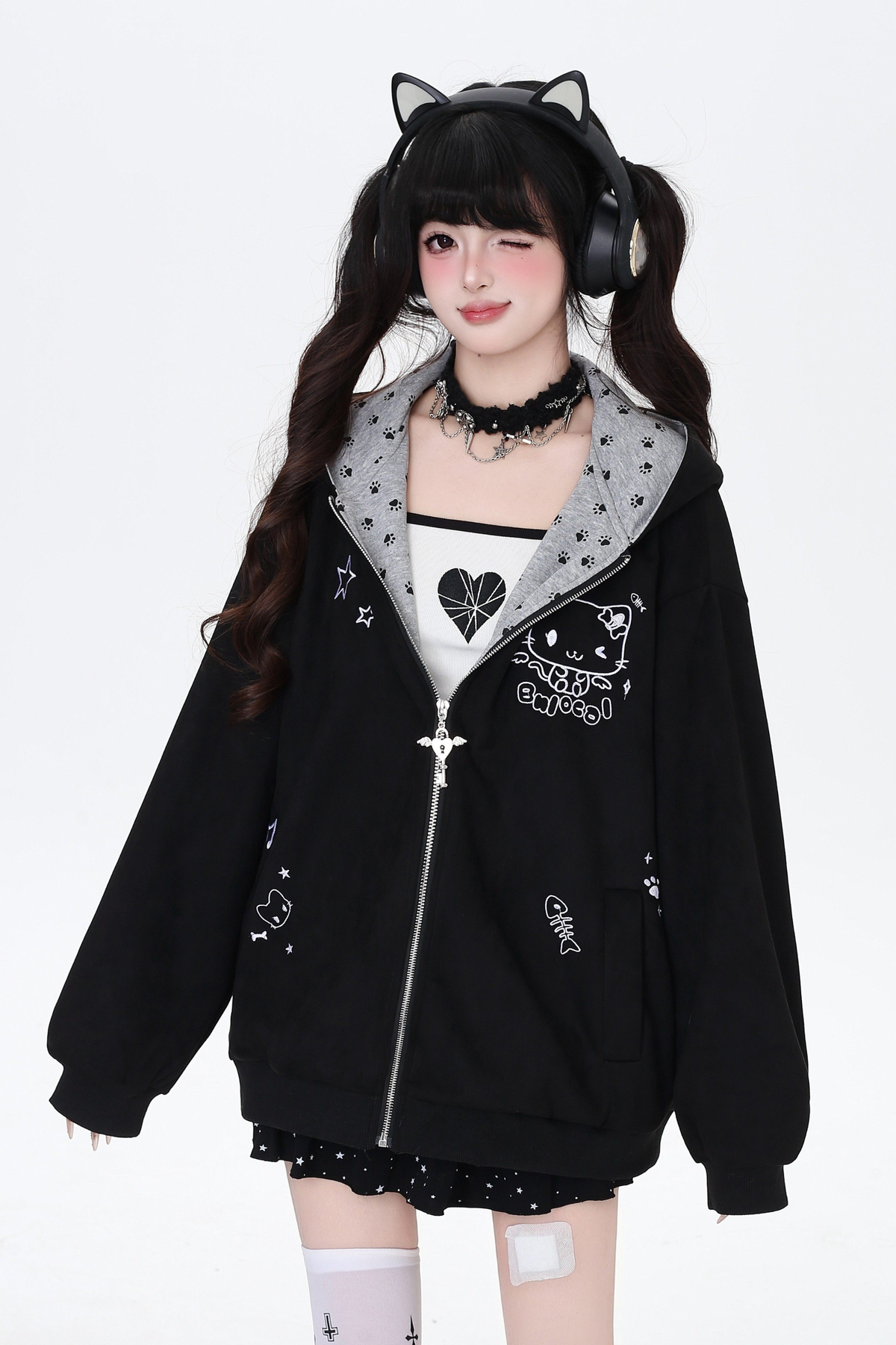 Subculture Cat Ear Hooded Jacket Black