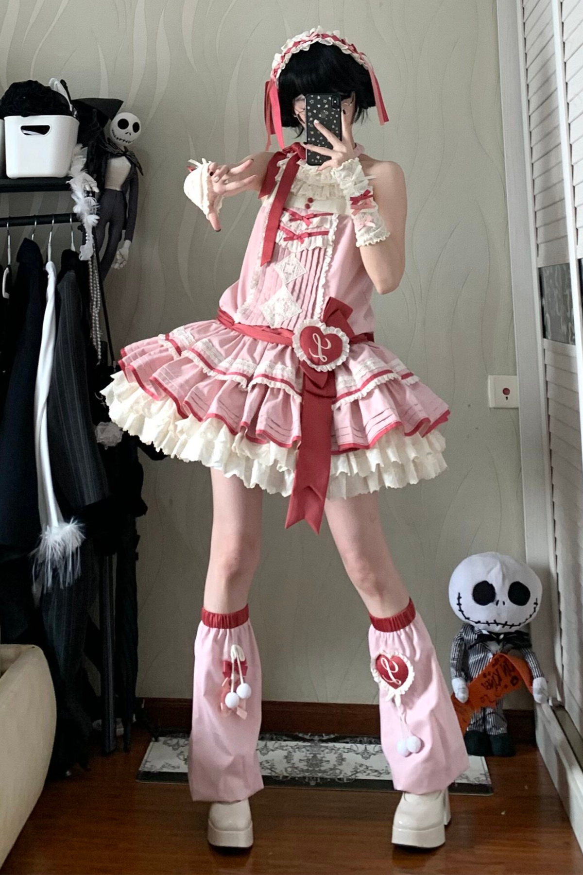 Scarlet Heartbeat Sleeveless Dress + Sleeves + Headband + Leg Warmers