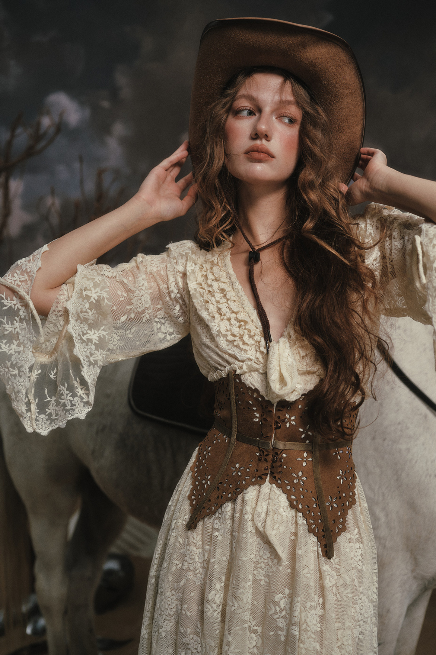 Western Lace Long Dress + Corset