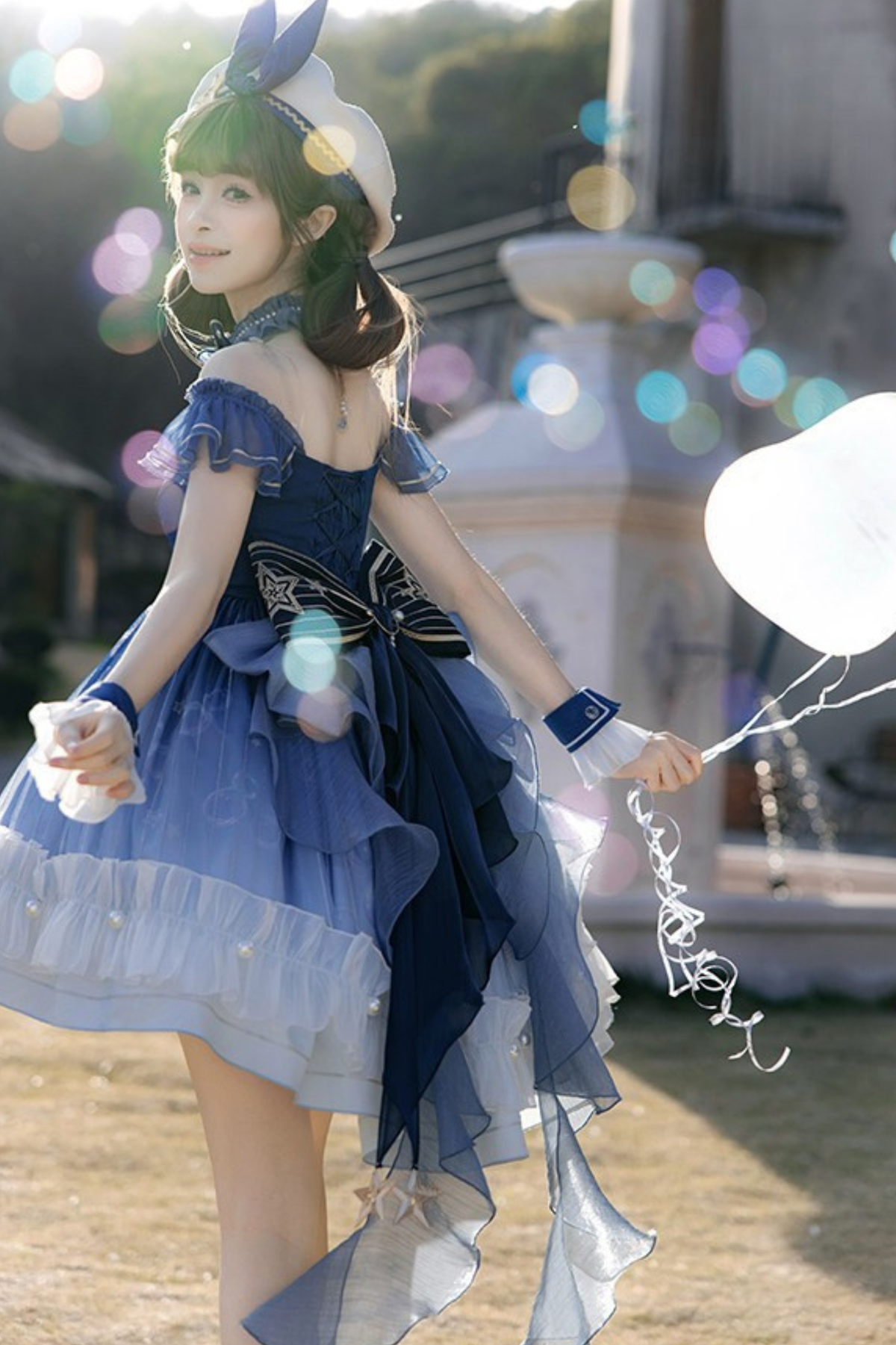 【Reservation Deadline February 28】Gradient Bubble Dress + Bunny Ear Pin + Sleeves + Hat