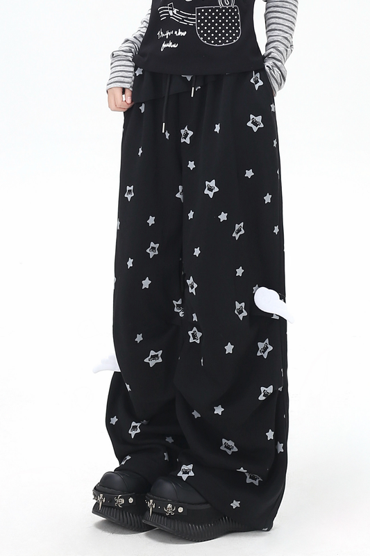 Star Print House Loose Casual Straight Sweatpants