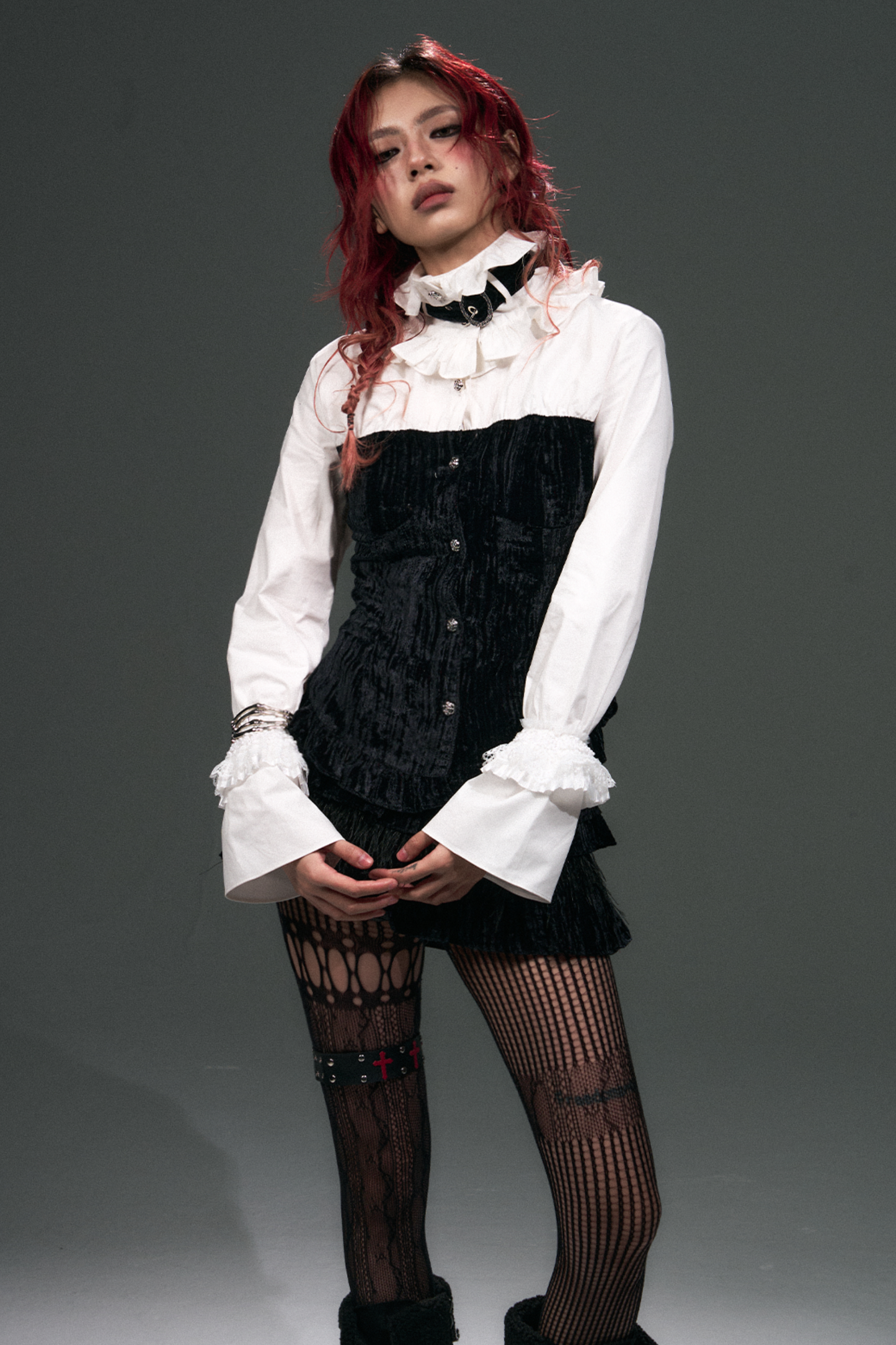 Velvet Lace-Up Blouse