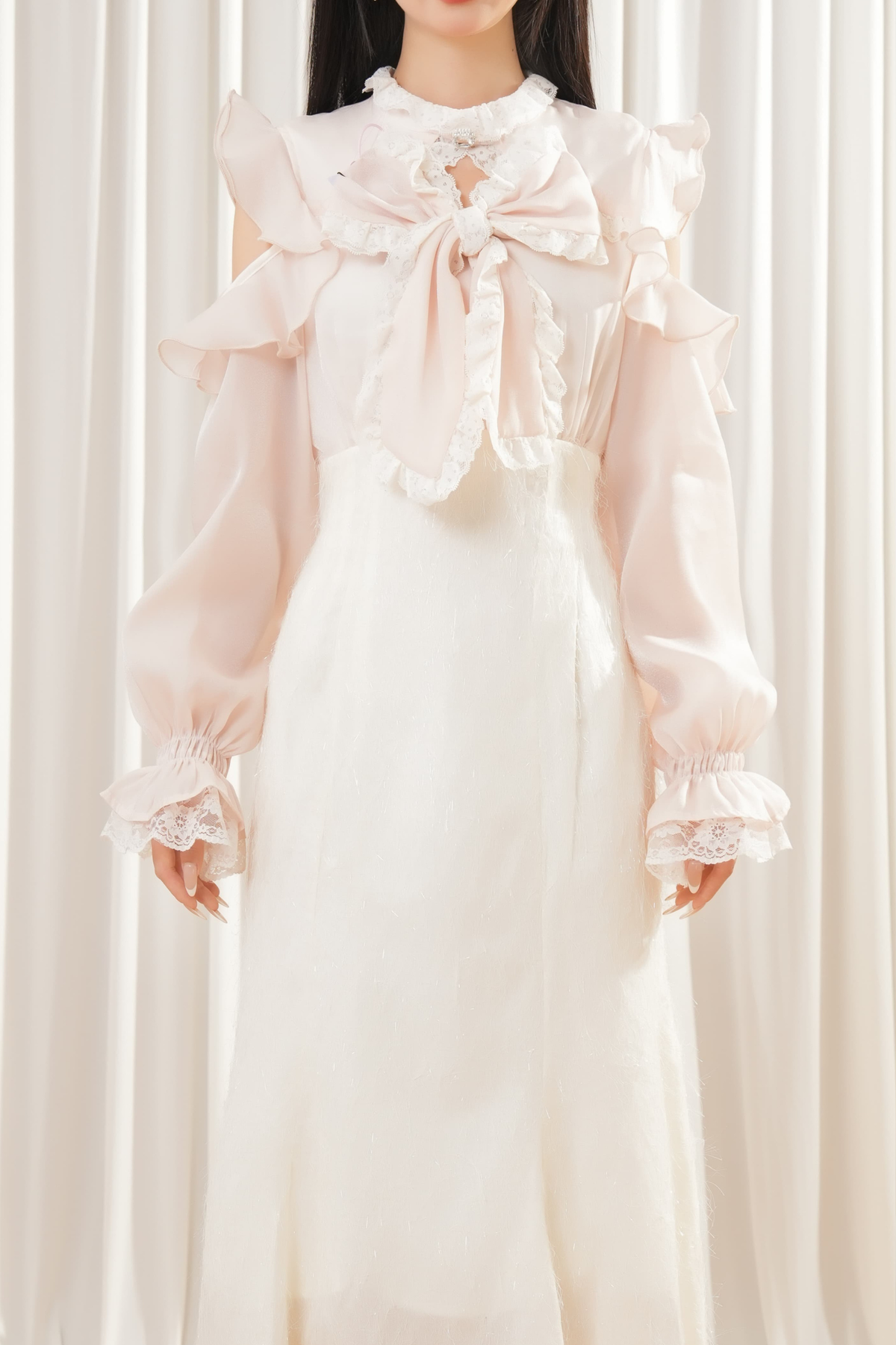 Beige Off-Shoulder Ruffle Dress