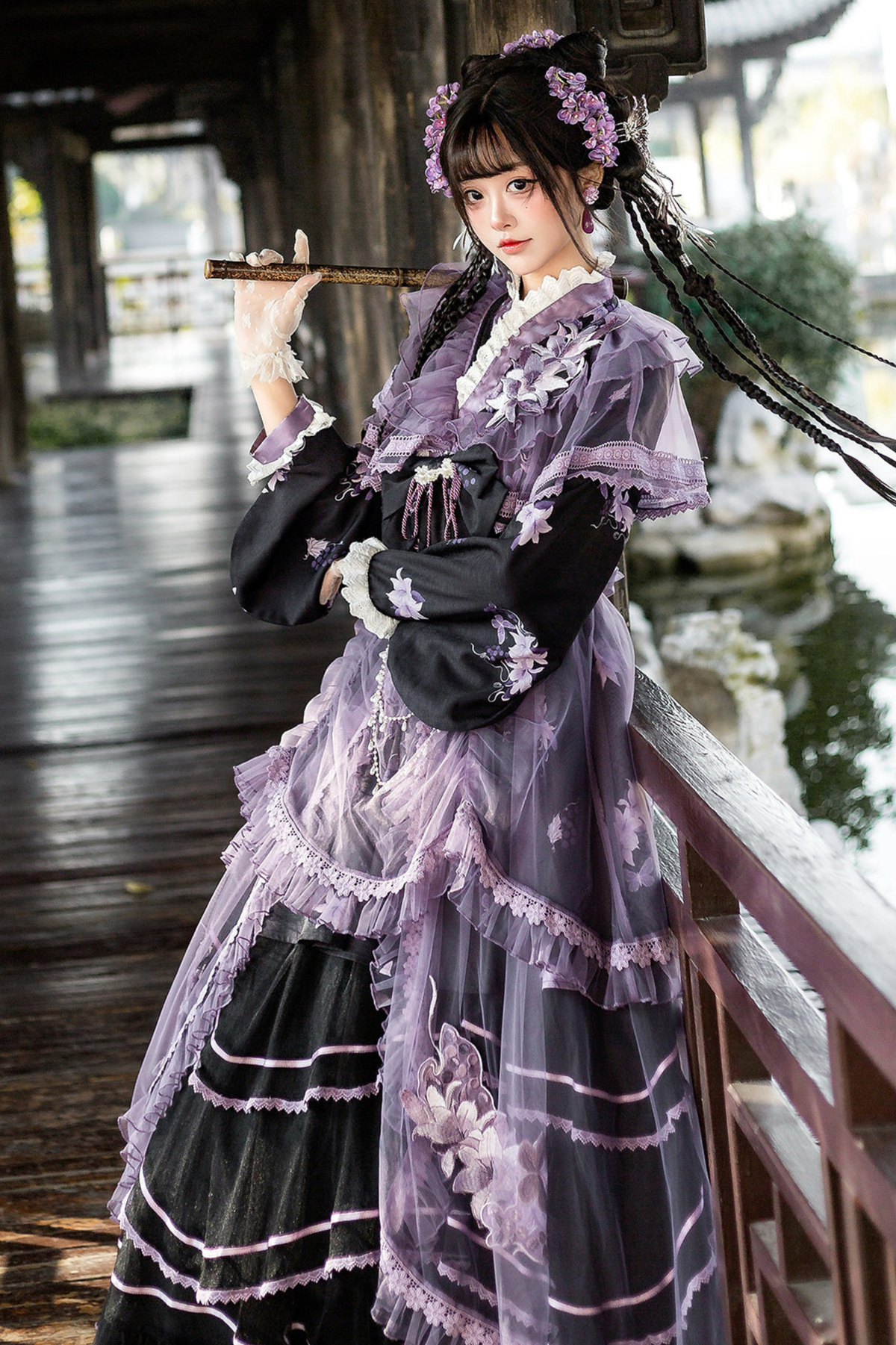 Purple Silk Cross Collar Dress