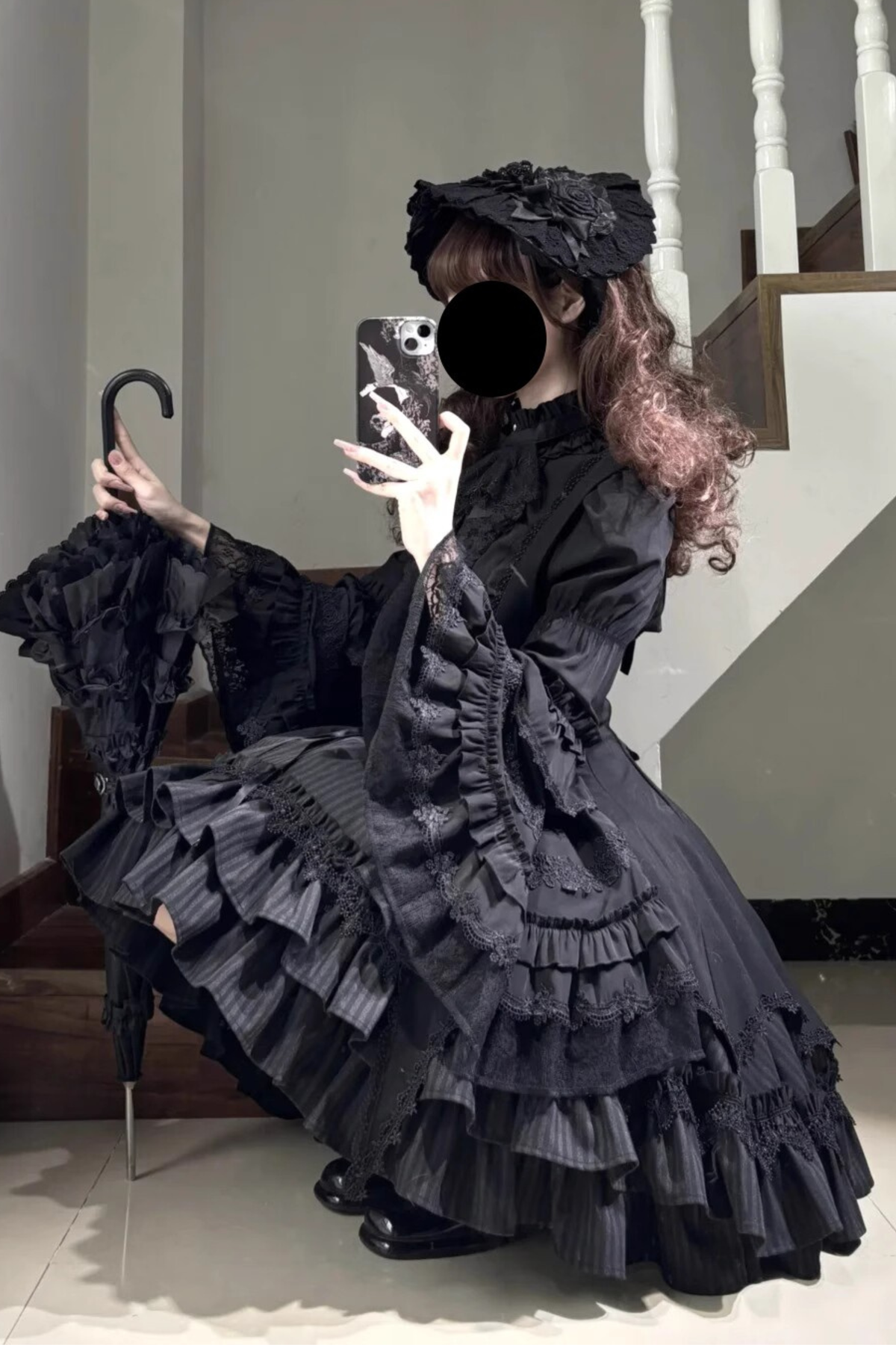 Gothic Lace Trumpet Sleeve Blouse