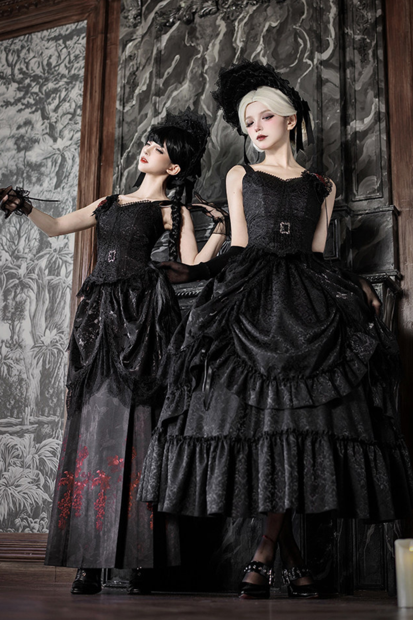 Gothic Corset Tops + Short Coat + Horse + Curtain + Skirt + Flower + Bonnet