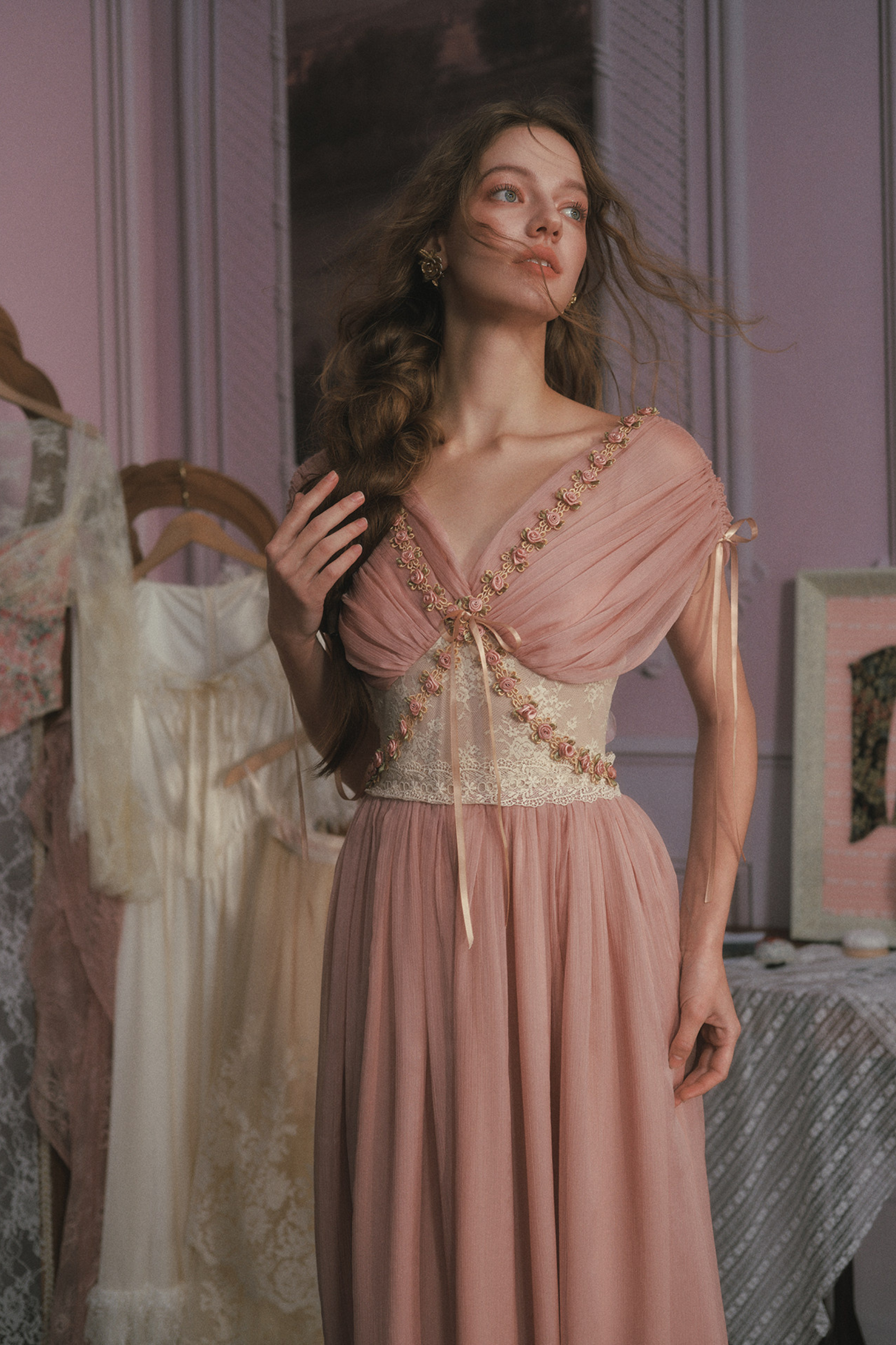 Lace Maid Rose Retro Long Dress