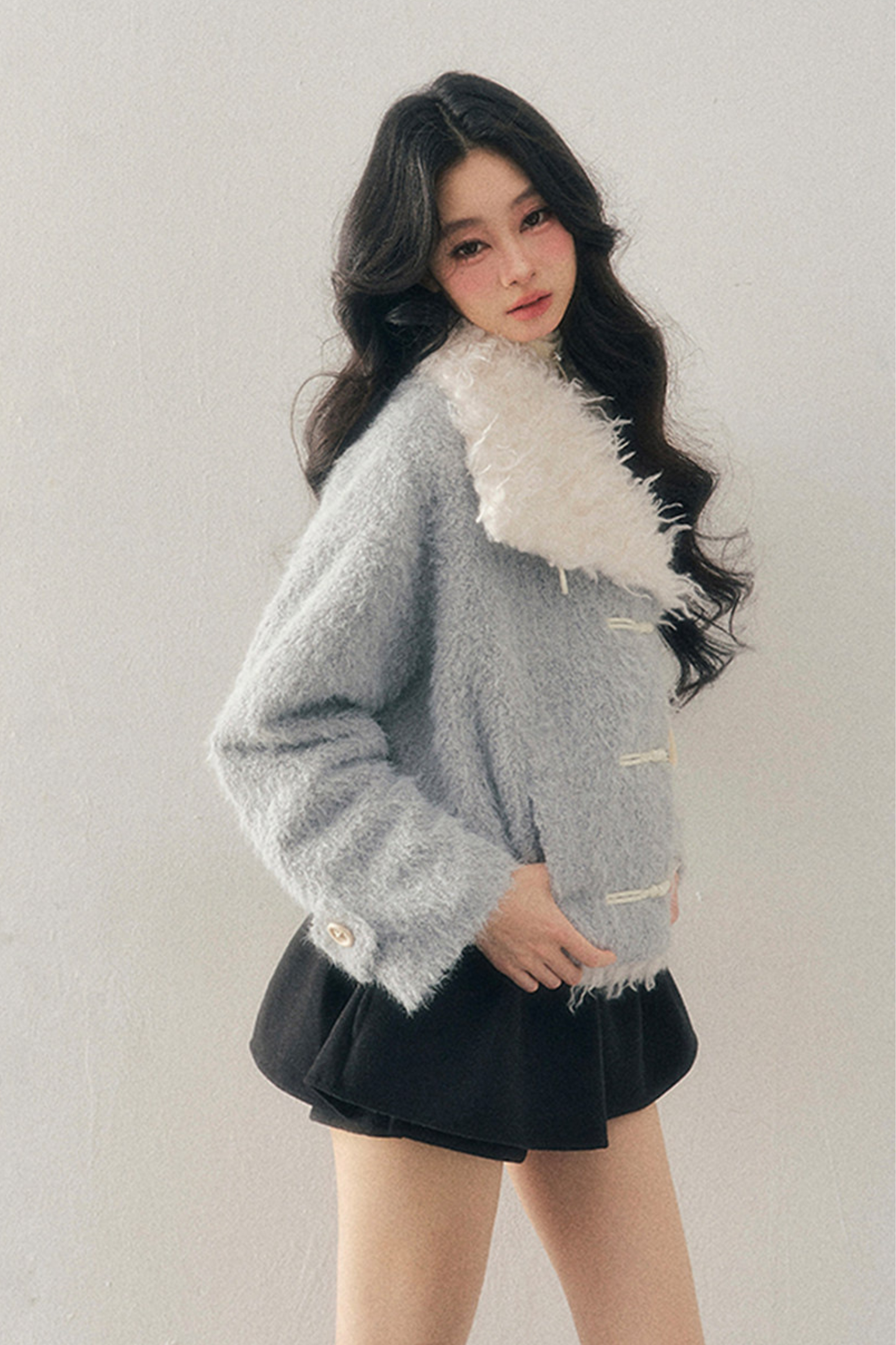 Horn Button Fur Sweet Coat