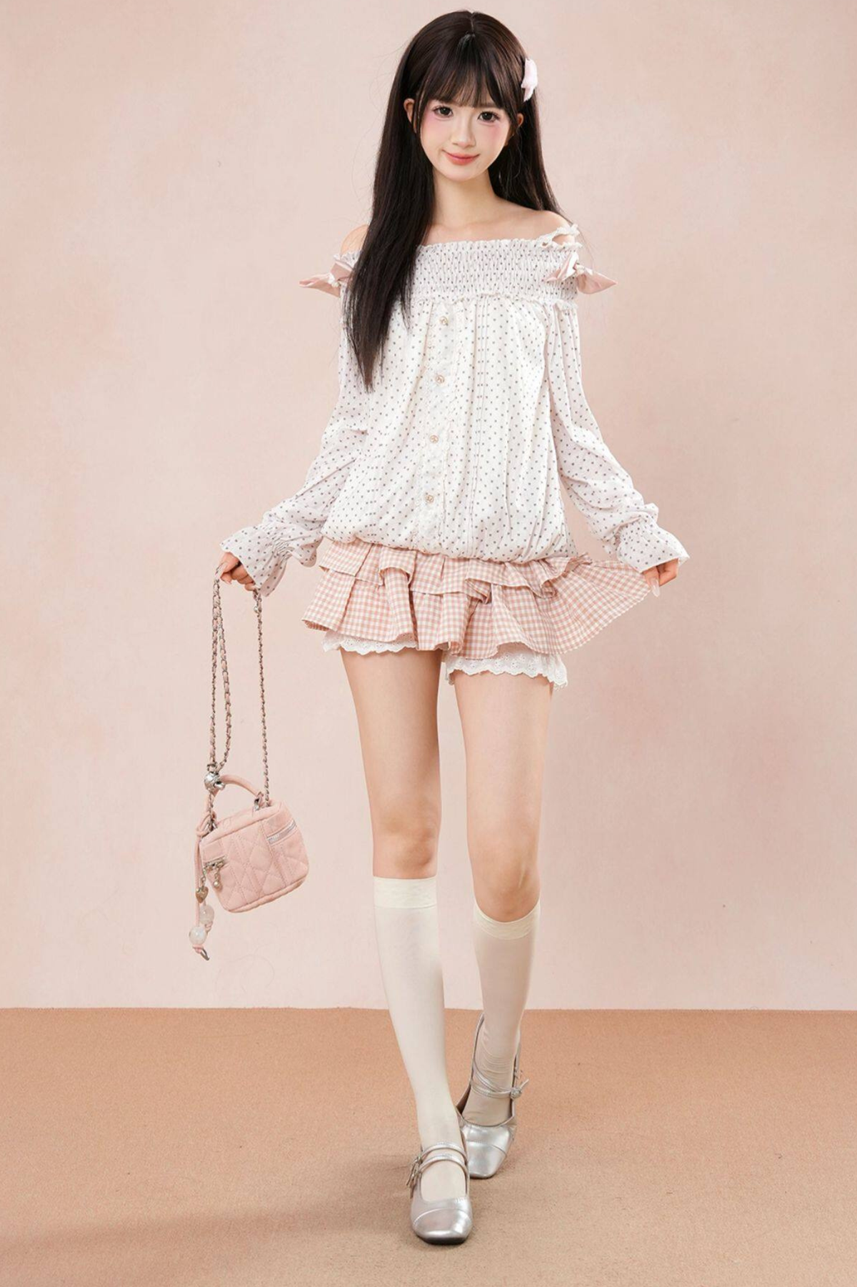 Polka Dot Balloon Sleeve Top + Cake Skirt