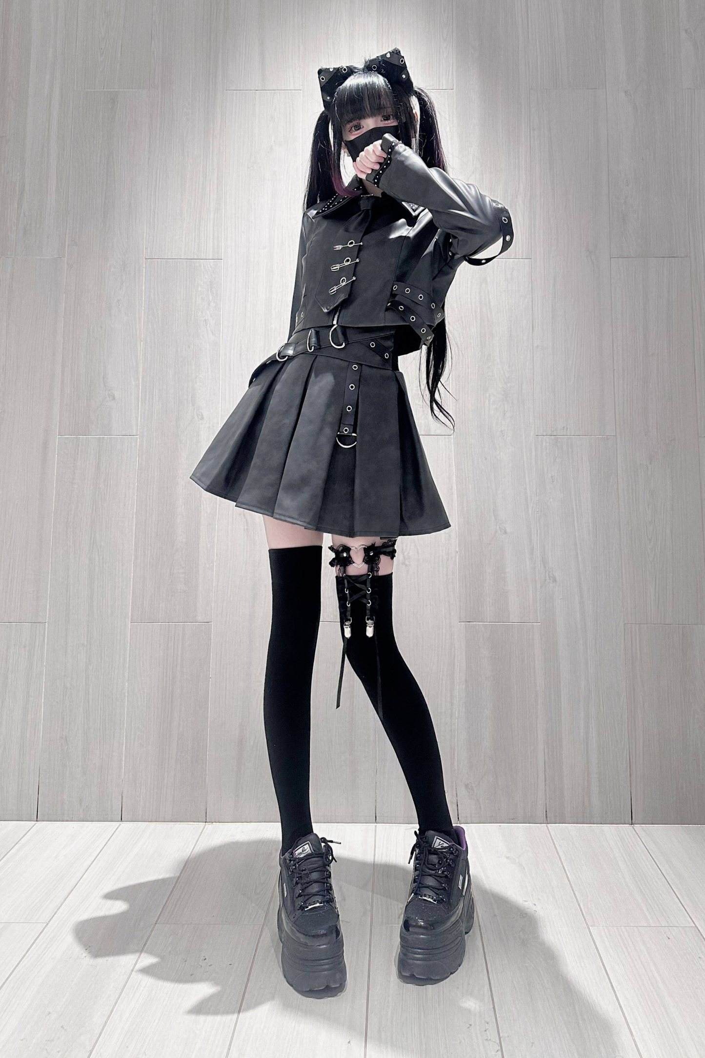 Gothic Matte Leather Dark Girl Top + Skirt