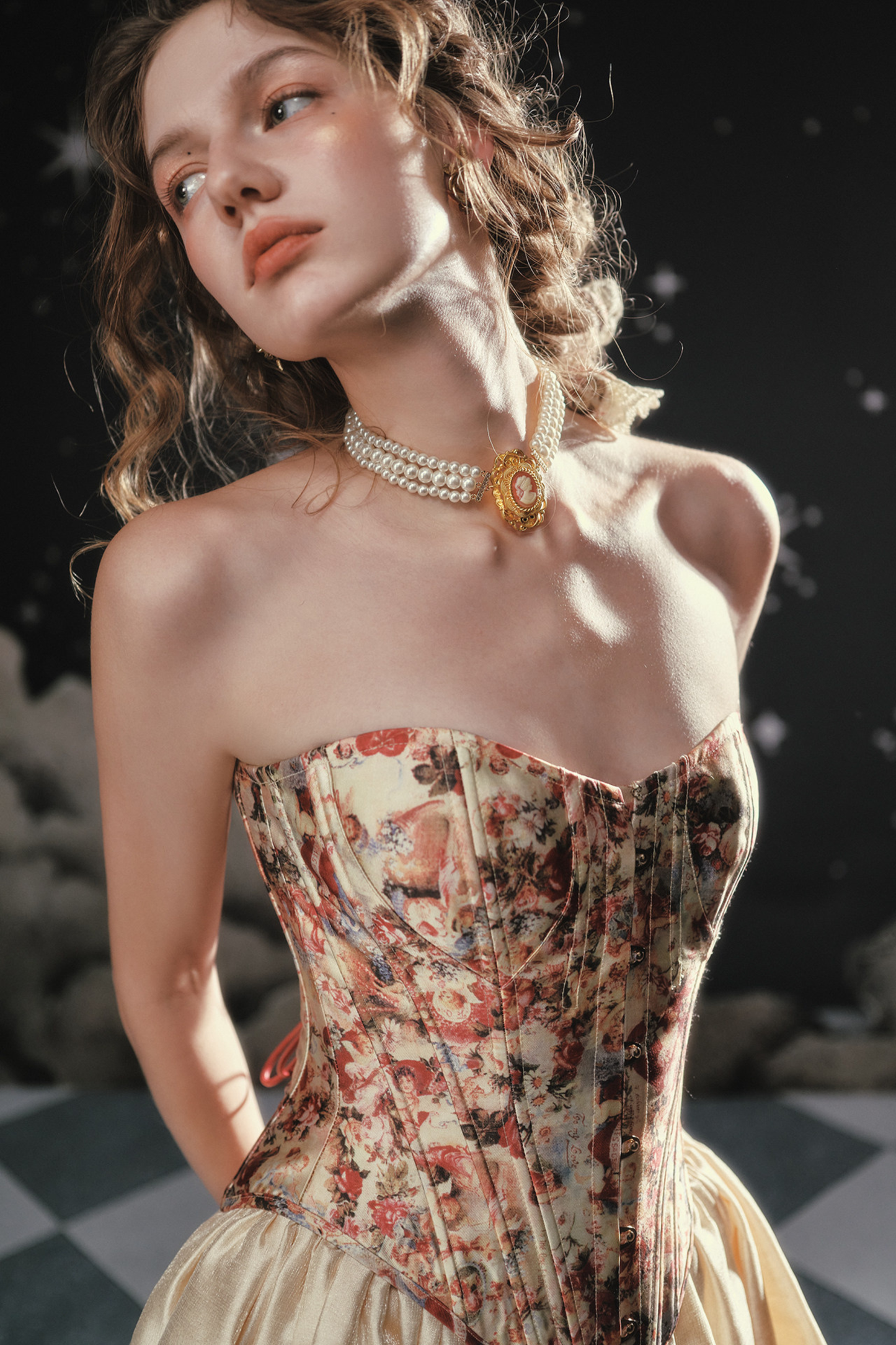 Antique Corset Top + Satin Flare Skirt