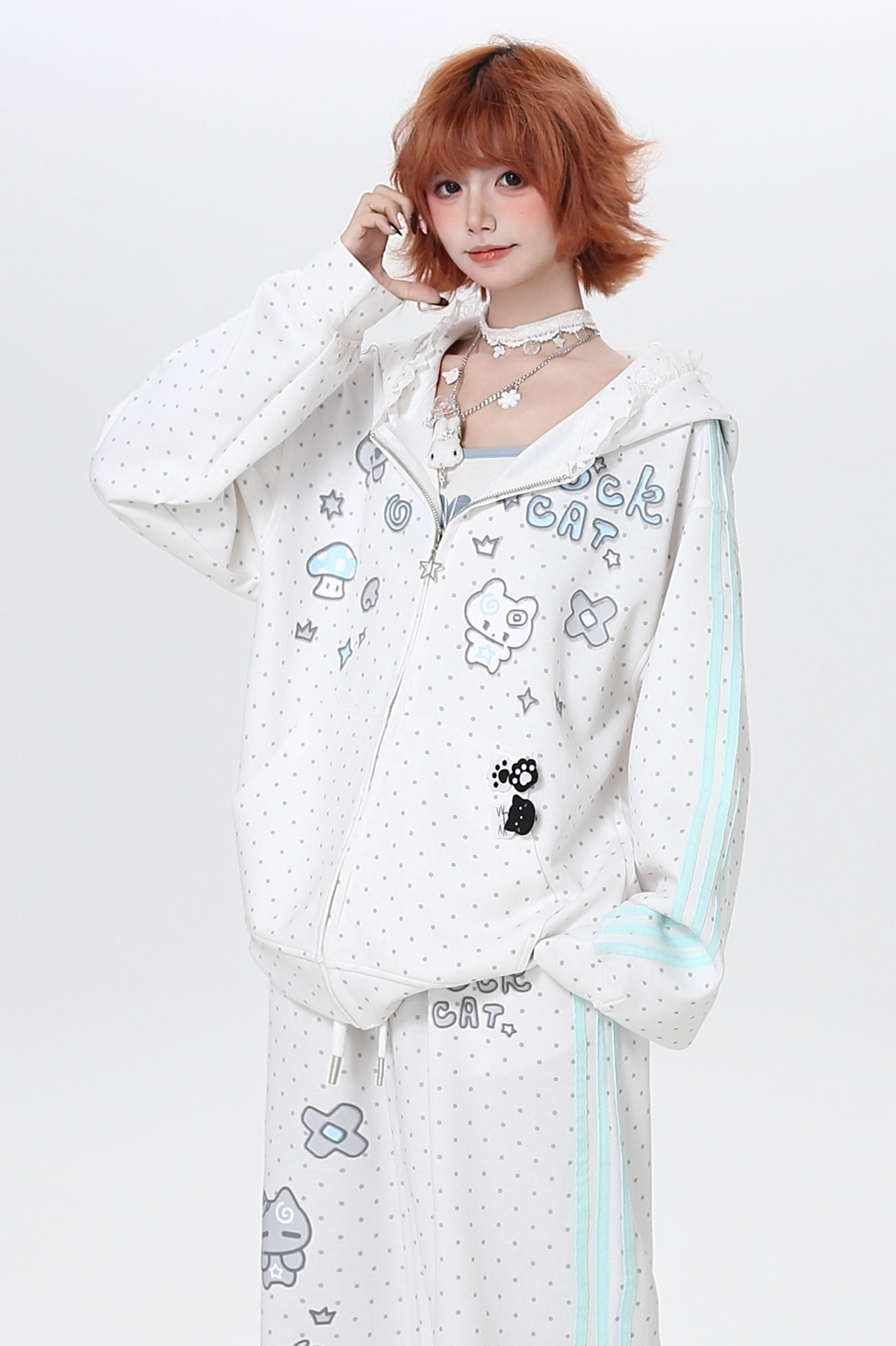 Polka Dot Loose Fit Hoodie Jacket