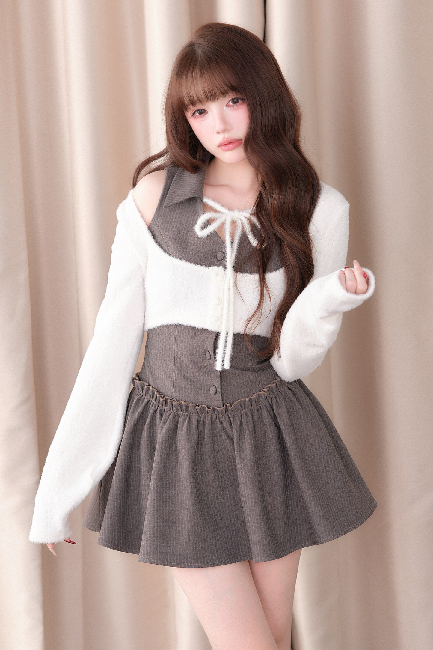 Sweet Off-Shoulder Faux Two-Piece Dress