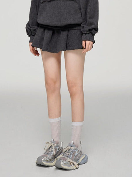 Ribbon Print Loose Sweatshirt Hoodie + Skirt Half skirt