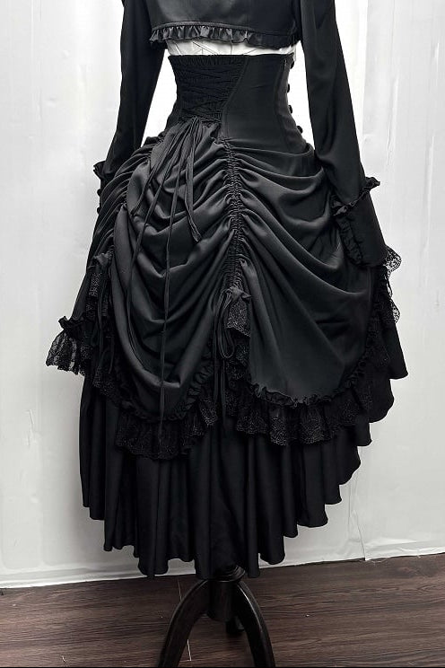 [Pre-order] Dark Gothic Black Corset Layered Pull-Up Skirt