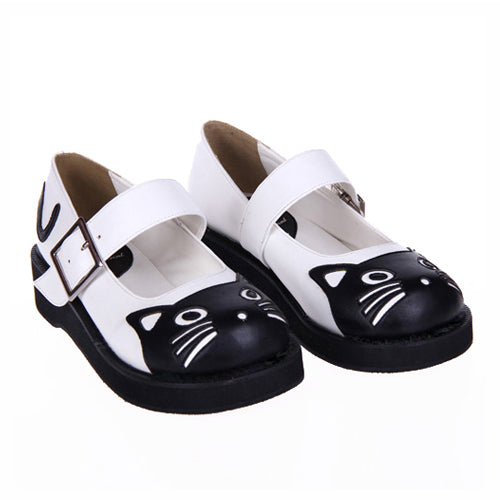 Black Patent Leather Point Toe Platform Sweet Lolita Shoes White