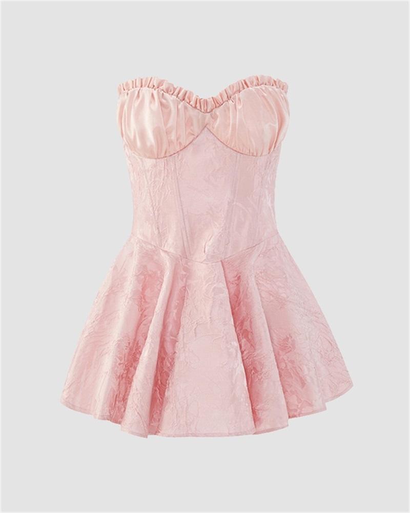 Satin Jacquard Ballet Mini Coquette Dress Pink