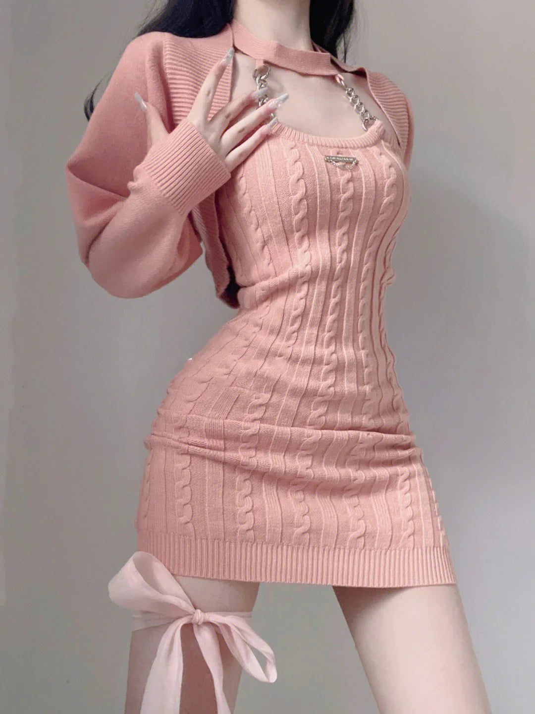 pink halterneck dress