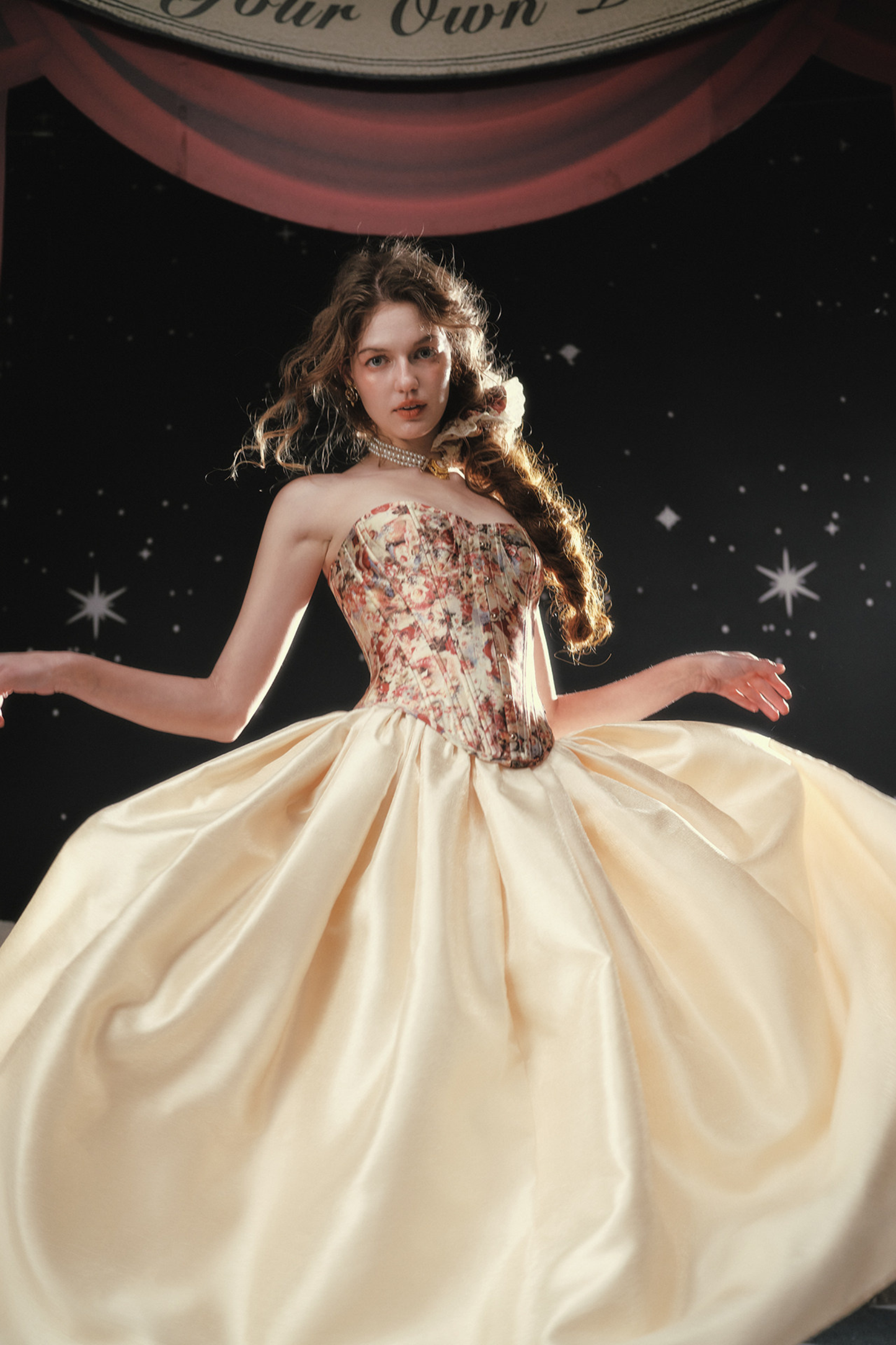 Antique Corset Top + Satin Flare Skirt