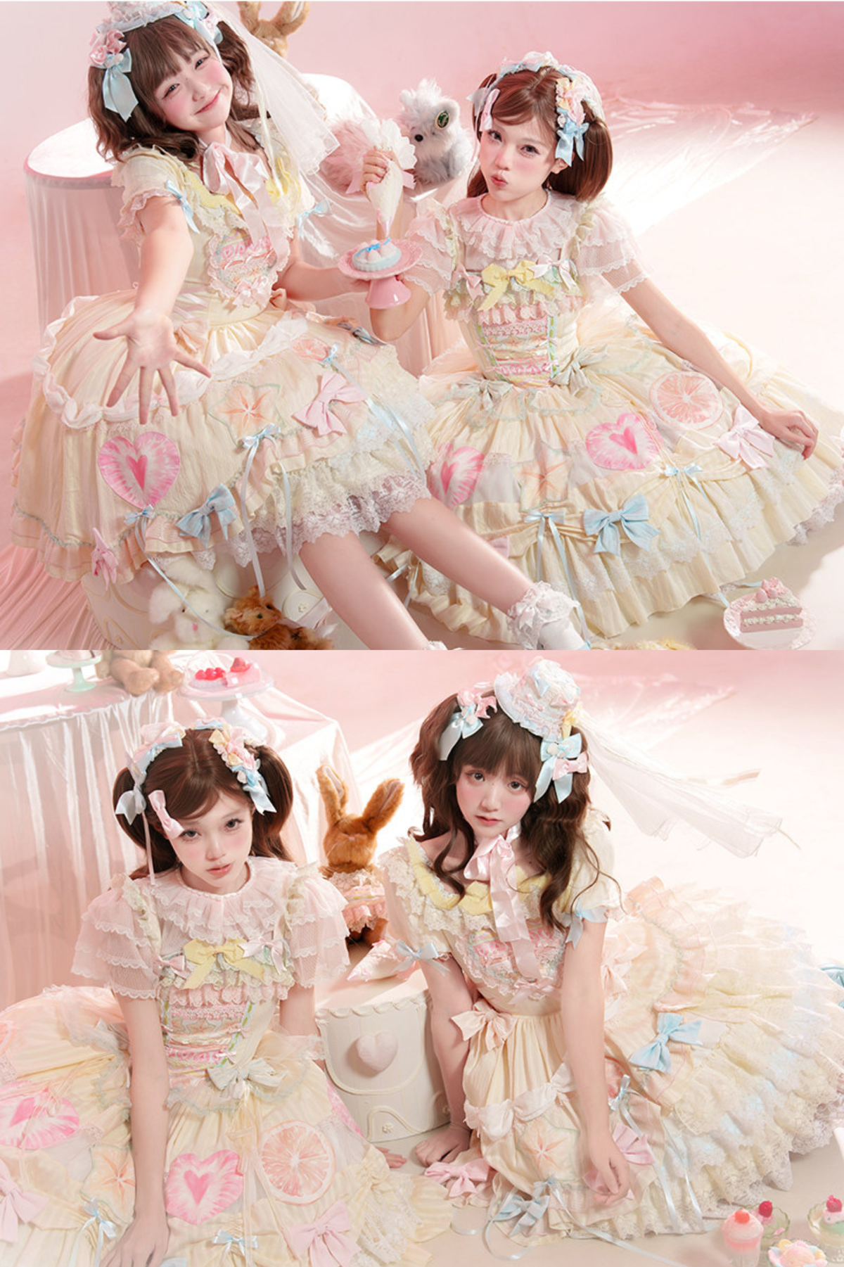 Slice Cake Gorgeous Lolita Dress + Jumper Skirt + Headband + Clip + Hat