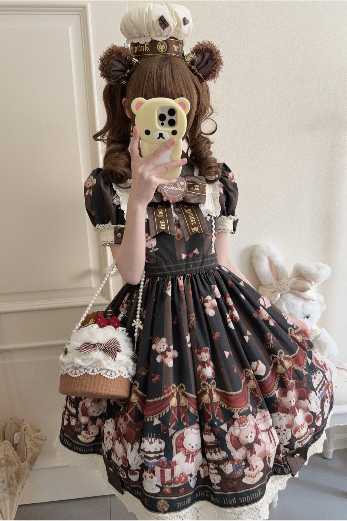 Antique Bear Chef Lolita Dress + Apron + Sleeves + Headband + Brooch + Hair Clip + Hat