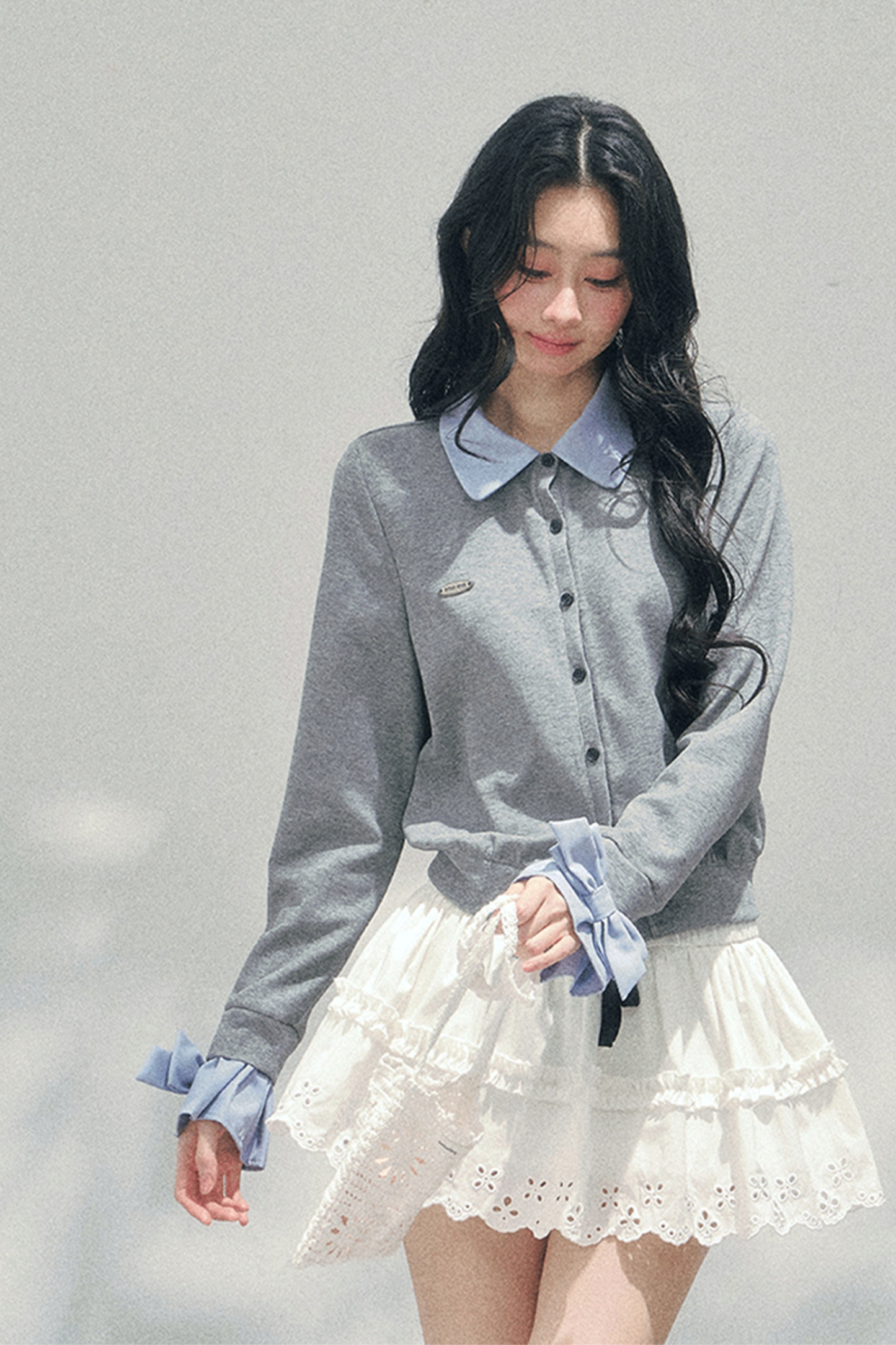 French Faux Two-Piece Polo Sweater