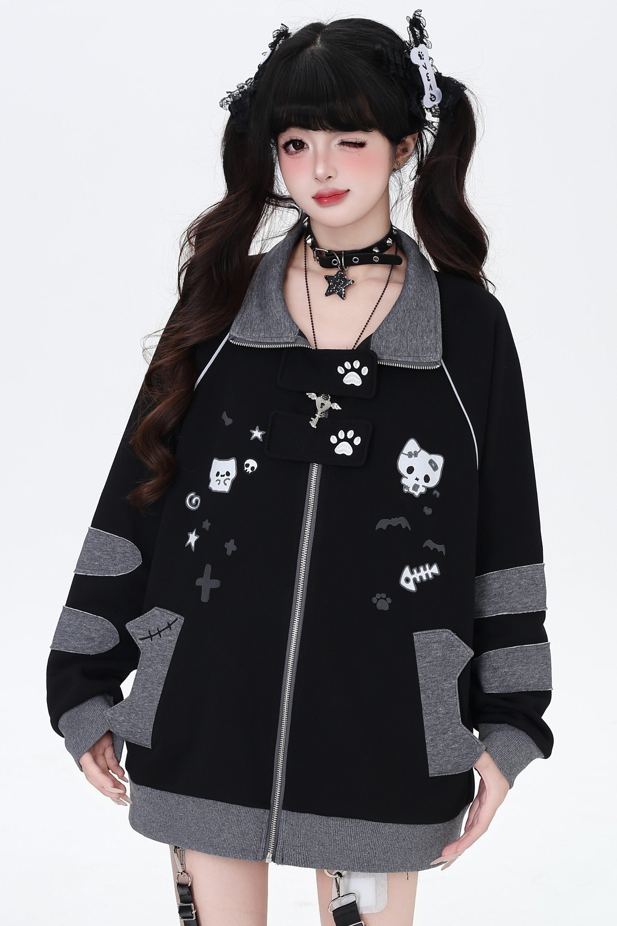 Cat Border Loose Star Jacket