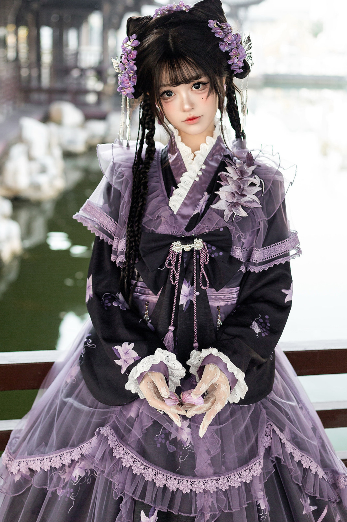 Purple Silk Cross Collar Dress