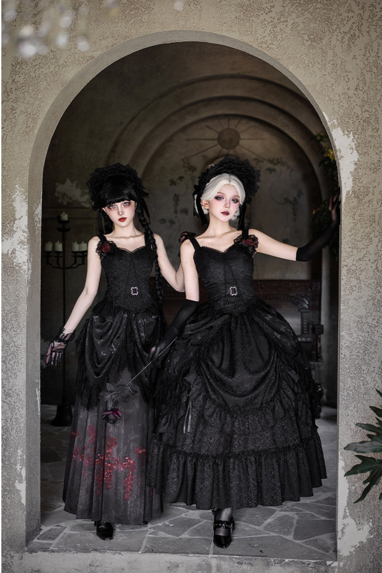 Gothic Corset Tops + Short Coat + Horse + Curtain + Skirt + Flower + Bonnet