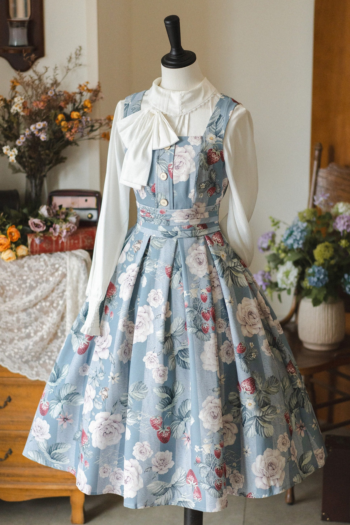 Floral Retro Sleeveless Dress + Shirt