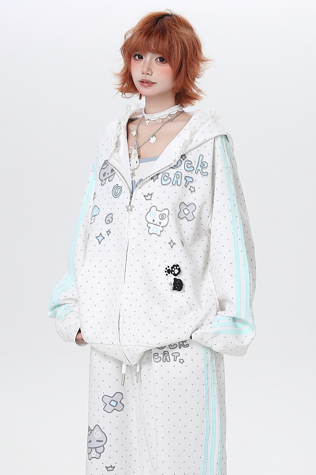 Polka Dot Loose Fit Hoodie Jacket